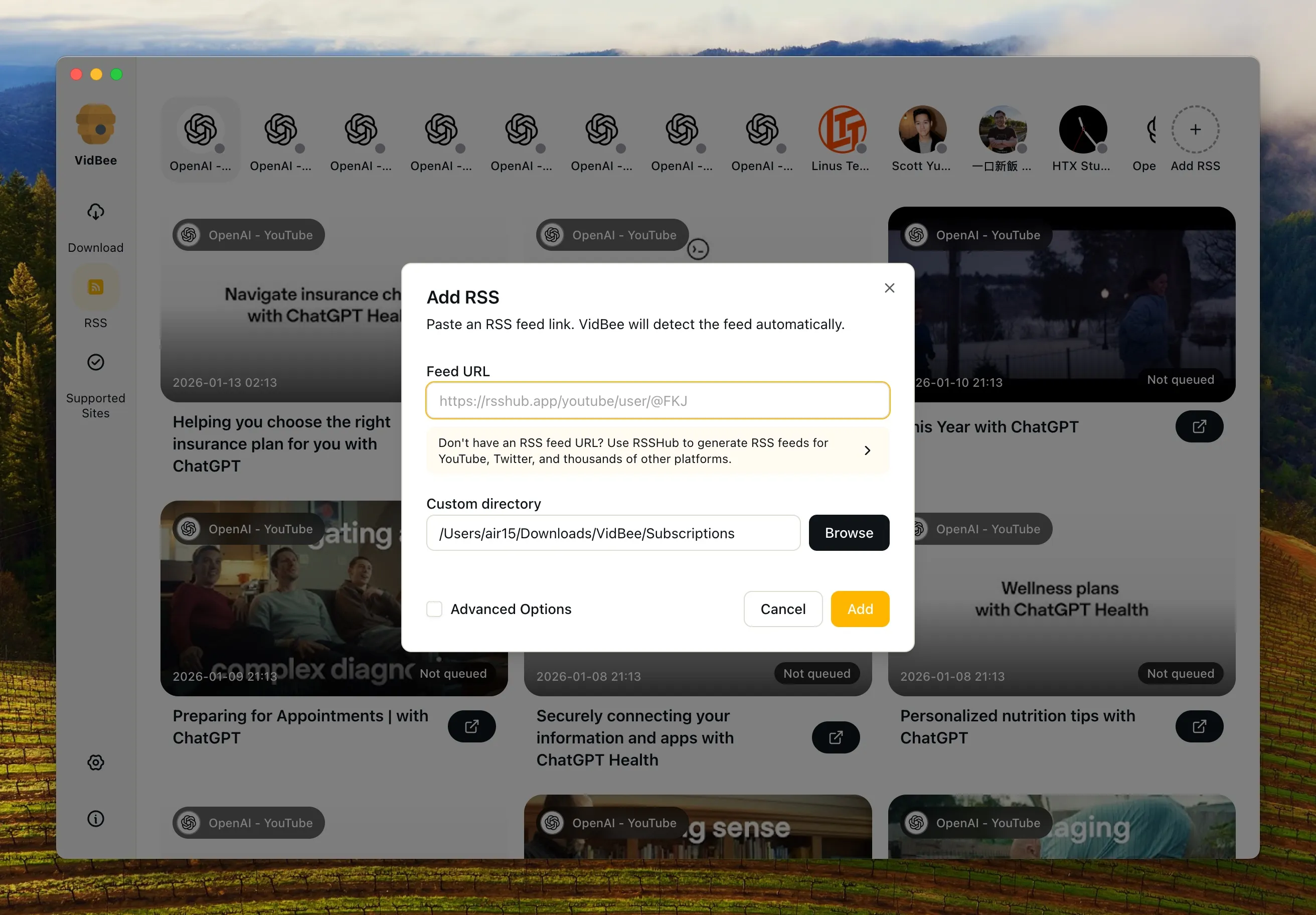 RSS subscription
