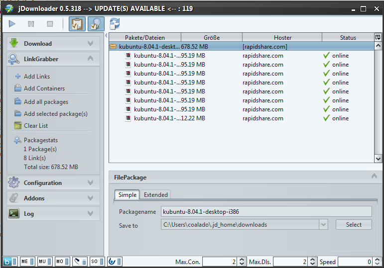 JDownloader Interface Preview