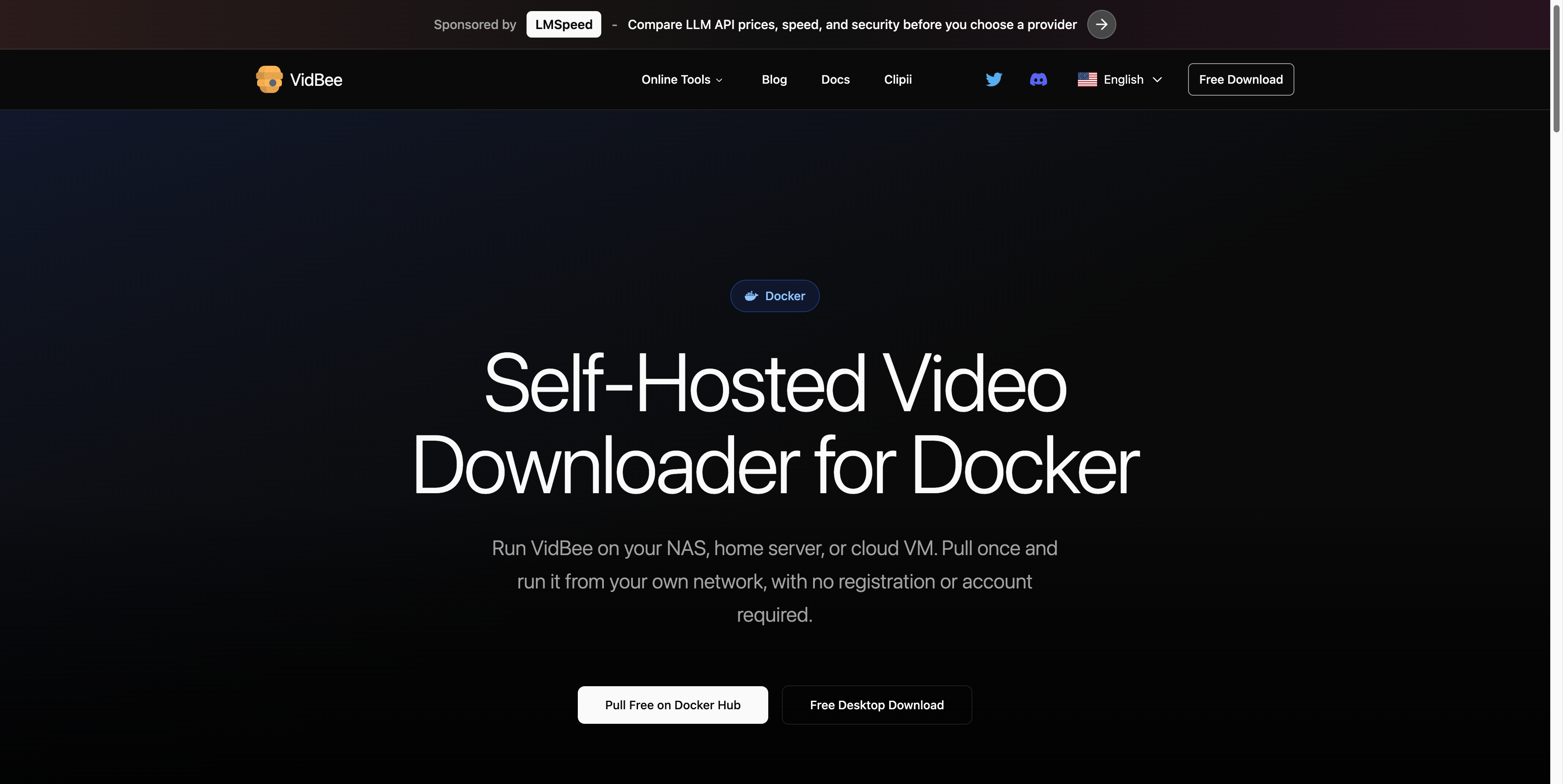 VidBee Docker deployment page with self-hosted API and web stack overview